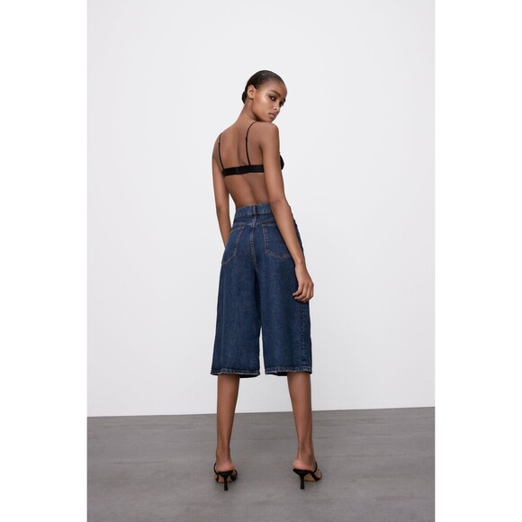 Denim Zara 70s Bermuda Cropped Wide Leg Culottes Jeans (NWT) - Picture 4 of 9